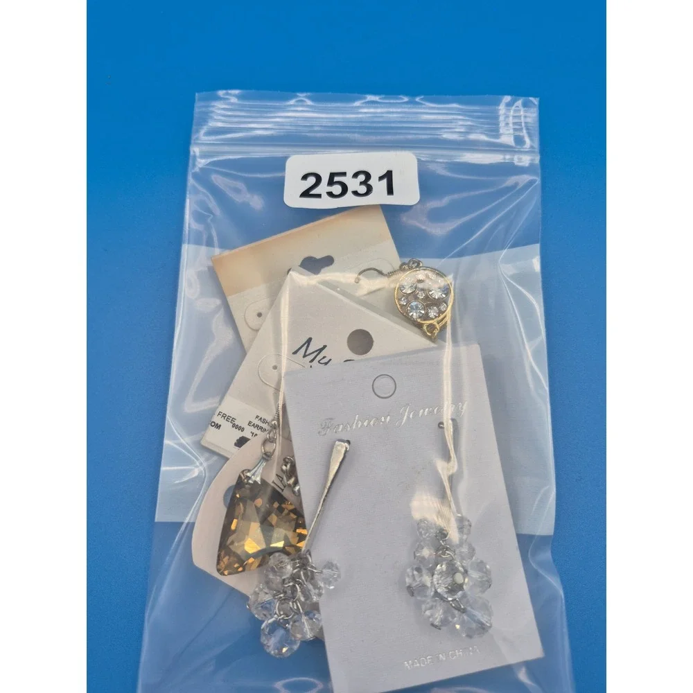 Crystalmania LA My Style Earrings Lot 4 Pairs Gold Silver Tone Glass Rhinestone